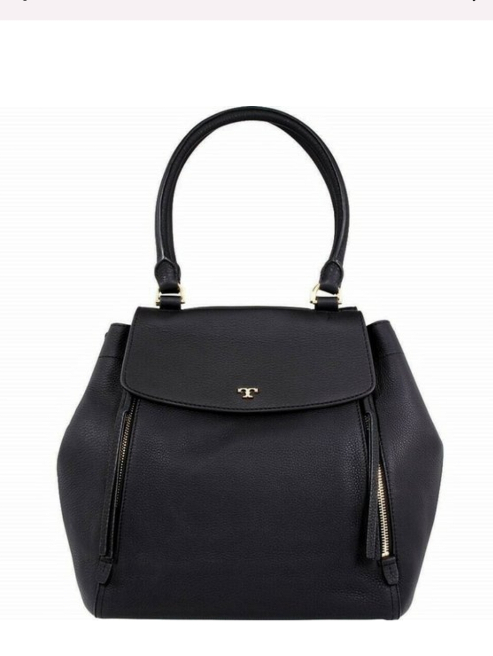 C [Like NEW] TORY BURCH Half Moon Black Leather Satchel Large Size Shoulder Bag